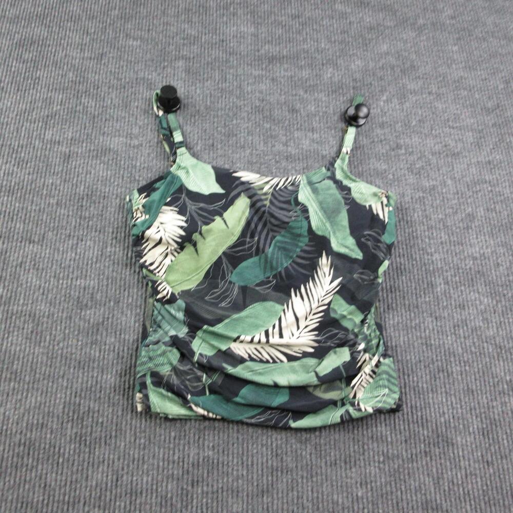 Jantzen Tankini Womens 16 Green Floral Spaghetti Built-In Bra Lined NWT